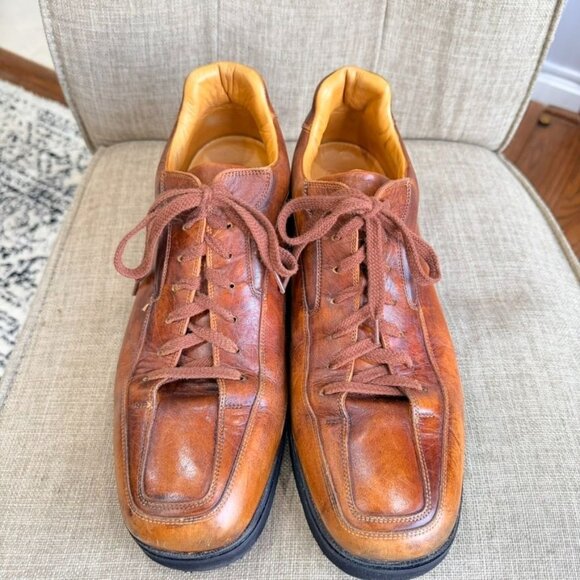 Santoni Club Leather Low-Top Oxford Sneakers – Brown (Size 10) - Picture 2 of 13